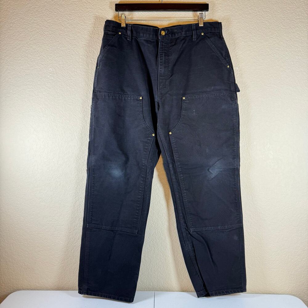 Vintage Mens Carhartt Made in USA Double Knee Canvas B01-BLK 40x32 Act (38x31)
